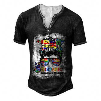 Happy Hispanic Heritage Month Messy Bun Peace Sign Latino Men's Henley Button-Down 3D Print T-shirt - Thegiftio UK