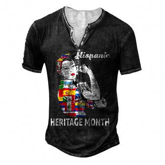 Happy Hispanic Heritage Month Woman Latino Countries Flag Men's Henley Button-Down 3D Print T-shirt - Thegiftio UK