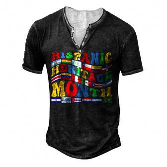 Happy Latino Pride Flag National Hispanic Heritage Month Men's Henley Button-Down 3D Print T-shirt - Thegiftio UK