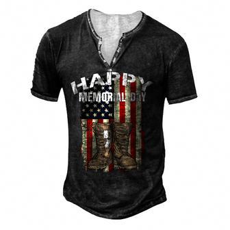 Happy Memorial Day Usa Flag American Patriotic Armed Forces V2 Men's Henley Button-Down 3D Print T-shirt - Thegiftio UK