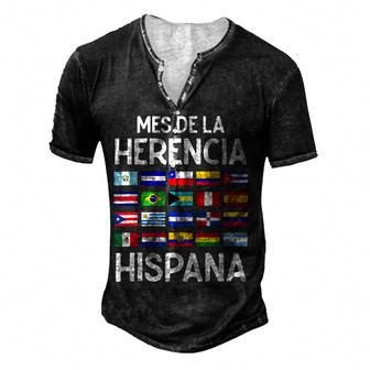 Happy National Hispanic Heritage Month All Countries Flags Men's Henley Button-Down 3D Print T-shirt - Thegiftio UK