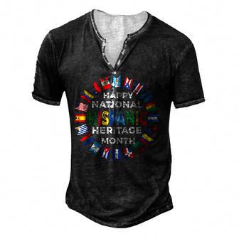 Happy National Hispanic Heritage Month Distressed Flags Men's Henley Button-Down 3D Print T-shirt - Thegiftio UK
