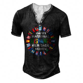 Happy National Hispanic Heritage Month Distressed Flags V2 Men's Henley Button-Down 3D Print T-shirt - Thegiftio UK
