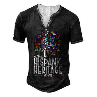 Happy National Hispanic Heritage Month Hand Flag Tree Roots V2 Men's Henley Button-Down 3D Print T-shirt - Thegiftio UK