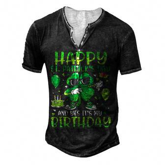 Happy St Patricks Day Birthday Shamrock Dab Bday Party Men's Henley Button-Down 3D Print T-shirt - Thegiftio UK