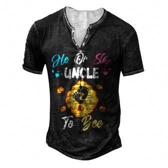 He Or She Uncle To Bee Gender Reveal Baby Announcement Party Men's Henley Button-Down 3D Print T-shirt - Thegiftio UK
