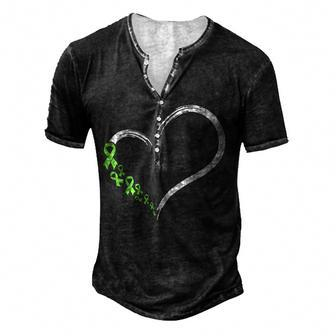 Heart Mental Health Awareness Green Ribbon Support Men's Henley Button-Down 3D Print T-shirt - Thegiftio UK