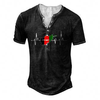 Heartbeat Design Afghan Flag Afghanistan Men's Henley Button-Down 3D Print T-shirt - Thegiftio UK