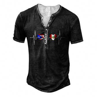 Heartbeat Puerto Rican Flag Peruvian Flag Heart Men's Henley Button-Down 3D Print T-shirt - Thegiftio UK
