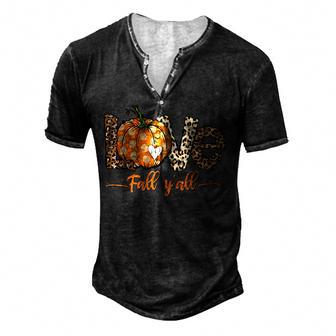Hello Fall Pumpkin Love Fall Yall Leopard Peace Love Fall Men's Henley Button-Down 3D Print T-shirt - Thegiftio UK