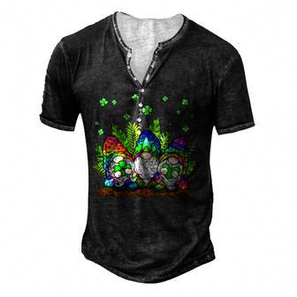 Hippiegnomes Tie Dye Hippie Clover St Patricks Day Shamrock Men's Henley Button-Down 3D Print T-shirt - Thegiftio UK