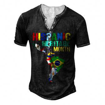 Hispanic Heritage Month Latin Countries Map Flags Men's Henley Button-Down 3D Print T-shirt - Thegiftio UK