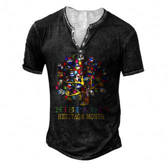 Hispanic Heritage Month Tree Roots Latino Countries Flags Men's Henley Button-Down 3D Print T-shirt - Thegiftio UK
