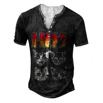 Hiss Cat Funny Cats Kittens Rock Music Cat Lover Hiss Men's Henley Button-Down 3D Print T-shirt - Thegiftio UK