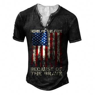 Home Of The Free Because Of The Brave Distress American Flag Men's Henley Button-Down 3D Print T-shirt - Thegiftio UK