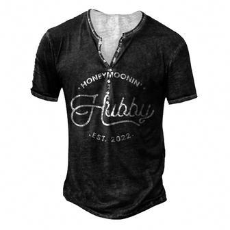 Honeymoonin Husband Est 2022 Just Married Matching Outfits Men's Henley Button-Down 3D Print T-shirt - Thegiftio UK