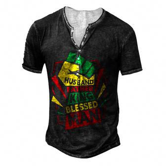 Husband Father King Blessed Man Black Melanin Dad V2 Men's Henley Button-Down 3D Print T-shirt - Thegiftio UK