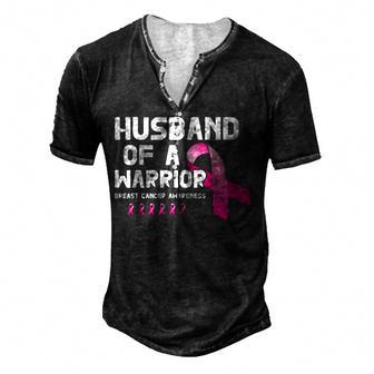 Husband Of A Warrior Pink Ribbon Breast Cancer Cute Men's Henley Button-Down 3D Print T-shirt - Thegiftio UK