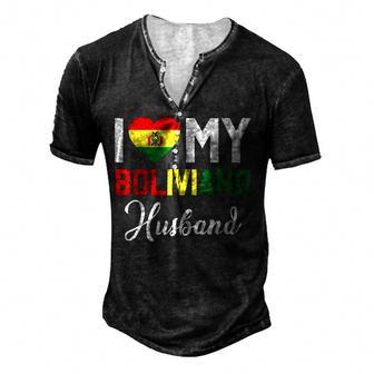 I Love My Bolivian Husband Bolivia Flag - Married Couple Men's Henley Button-Down 3D Print T-shirt - Thegiftio UK