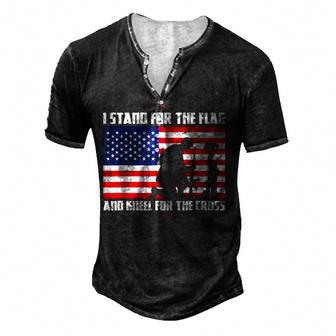 I Stand For The Flag And Kneel For The Cross Usa Flag V2 Men's Henley Button-Down 3D Print T-shirt - Thegiftio UK