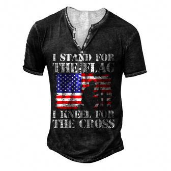 I Stand For The Flag I Kneel For The Cross 4Th Of July Gifts Men's Henley Button-Down 3D Print T-shirt - Thegiftio UK