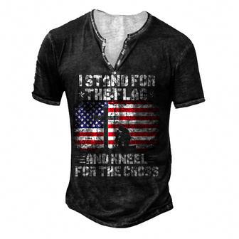 I Stand For The Flag Kneel For The Cross V2 Men's Henley Button-Down 3D Print T-shirt - Thegiftio UK