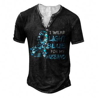 I Wear Light Blue For My Husband - Prostate Cancer Awareness Men's Henley Button-Down 3D Print T-shirt - Thegiftio UK
