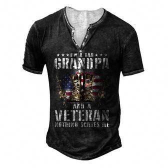 Im A Dad Grandpa And A Veteran Nothing Scares Me Men's Henley Button-Down 3D Print T-shirt - Thegiftio UK