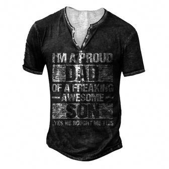 Im A Proud Dad Of A Freaking Awesome Son Fathers Day Men's Henley Button-Down 3D Print T-shirt - Thegiftio UK