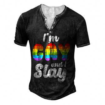 Im Gay And I Slay Lgbtq Funny Gay Lesbian Pride Men Men's Henley Button-Down 3D Print T-shirt - Thegiftio UK