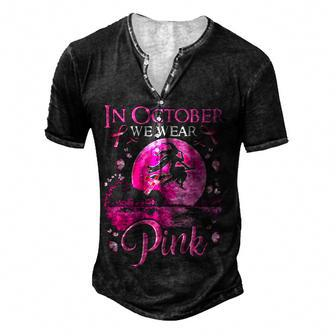 In October We Wear Pink Moon Guitar Witch Men's Henley Button-Down 3D Print T-shirt - Thegiftio UK
