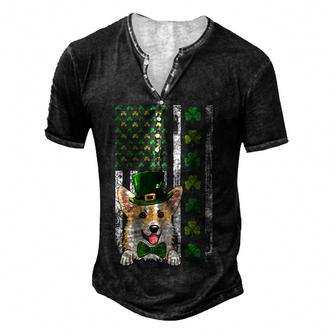 Irish American Flag Ireland Vintage Corgi St Patricks Day Men's Henley Button-Down 3D Print T-shirt - Thegiftio UK