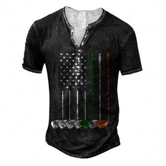 Irish American Flag Vintage Golf Flag St Patricks Day Men's Henley Button-Down 3D Print T-shirt - Thegiftio UK