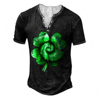 Irish Shamrock Tie Dye Happy St Patricks Day Go Lucky Gift Men's Henley Button-Down 3D Print T-shirt - Thegiftio UK