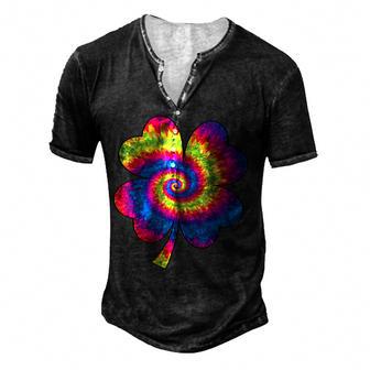 Irish Shamrock Tie Dye Happy St Patricks Day Go Lucky Gift Men's Henley Button-Down 3D Print T-shirt - Thegiftio UK