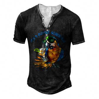 It Is 5 Oclock Somewhere Drinking Parrot Men's Henley Button-Down 3D Print T-shirt - Thegiftio UK