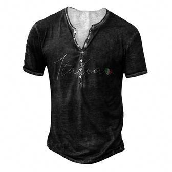 Italia Simple Love Italian Flag Heart On Italy Men's Henley Button-Down 3D Print T-shirt - Thegiftio UK