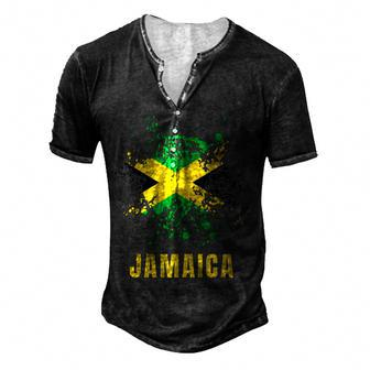 Jamaica Retro Vintage Watercolors Sport Jamaican Flag Men's Henley Button-Down 3D Print T-shirt - Thegiftio UK