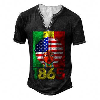 Junenth Afro American Flag 1865 Black Independence Woman Men's Henley Button-Down 3D Print T-shirt - Thegiftio UK