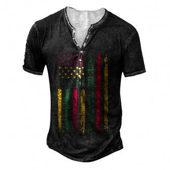 Junenth American Flag Free-Ish Since 1865 Black Pride Men's Henley Button-Down 3D Print T-shirt - Thegiftio UK