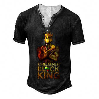Junenth Black King Melanin Dad Fathers Day Black Afro Men's Henley Button-Down 3D Print T-shirt - Thegiftio UK
