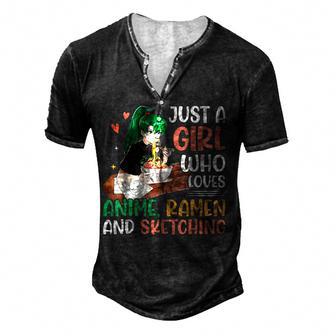 Just A Girl Who Loves Anime Ramen And Sketching Anime Lovers Men's Henley Button-Down 3D Print T-shirt - Thegiftio UK