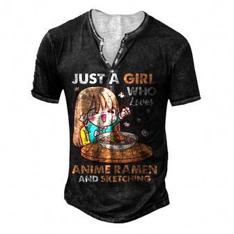 Just A Girl Who Loves Anime Ramen And Sketching Gifts Girls Men's Henley Button-Down 3D Print T-shirt - Thegiftio UK