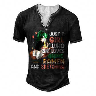 Just A Girl Who Loves Anime Ramen And Sketching Girls Ns Men's Henley Button-Down 3D Print T-shirt - Thegiftio UK