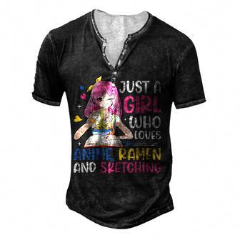 Just A Girl Who Loves Anime Ramen And Sketching Girls Ns Men's Henley Button-Down 3D Print T-shirt - Thegiftio UK