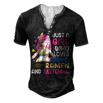 Just A Girl Who Loves Anime Ramen And Sketching Japan Anime Men's Henley Button-Down 3D Print T-shirt - Thegiftio UK