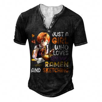 Just A Girl Who Loves Anime Ramen And Sketching Japan Anime Men's Henley Button-Down 3D Print T-shirt - Thegiftio UK