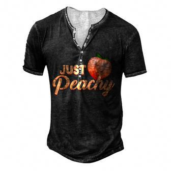 Just Peachy Retro 70S Georgia Summer Fruit Hippie Peaches Men's Henley T-Shirt - Seseable