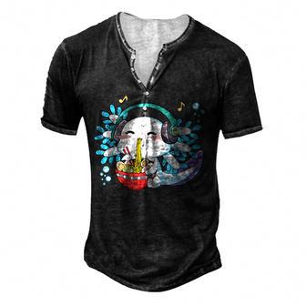 Kawaii Axolotl Eating Ramen Noodles Anime Kids N Girls Men's Henley Button-Down 3D Print T-shirt - Thegiftio UK