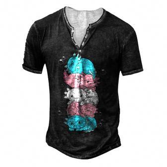Kawaii Axolotl Pile Transgender Pride Flag Trans Lgbtq Men's Henley Button-Down 3D Print T-shirt - Thegiftio UK
